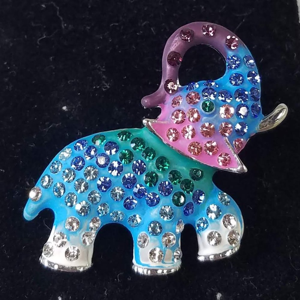 Cute Sparkly Colorful Crystal Elephant Pin